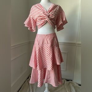 A. Calin by Flying Tomatoes Red Striped Greta Skirt Set, NWT